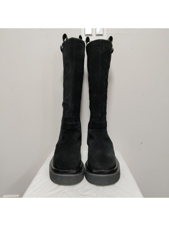 Black Suede Knee Mens Size 8 High Boots With Chunky Sole & Stacked Heel Rocker main image 12